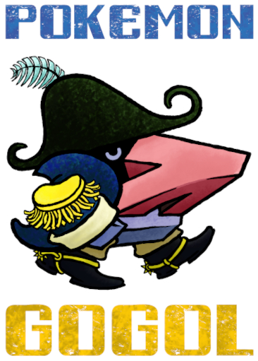 The caption 'Pokemon Gogol' is arranged around a picture of the Pokemon Nosepass dressed as the Nose from Gogol's short story The Nose.